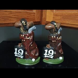 19th Hole Cast Iron Bookends.  Cast Iron